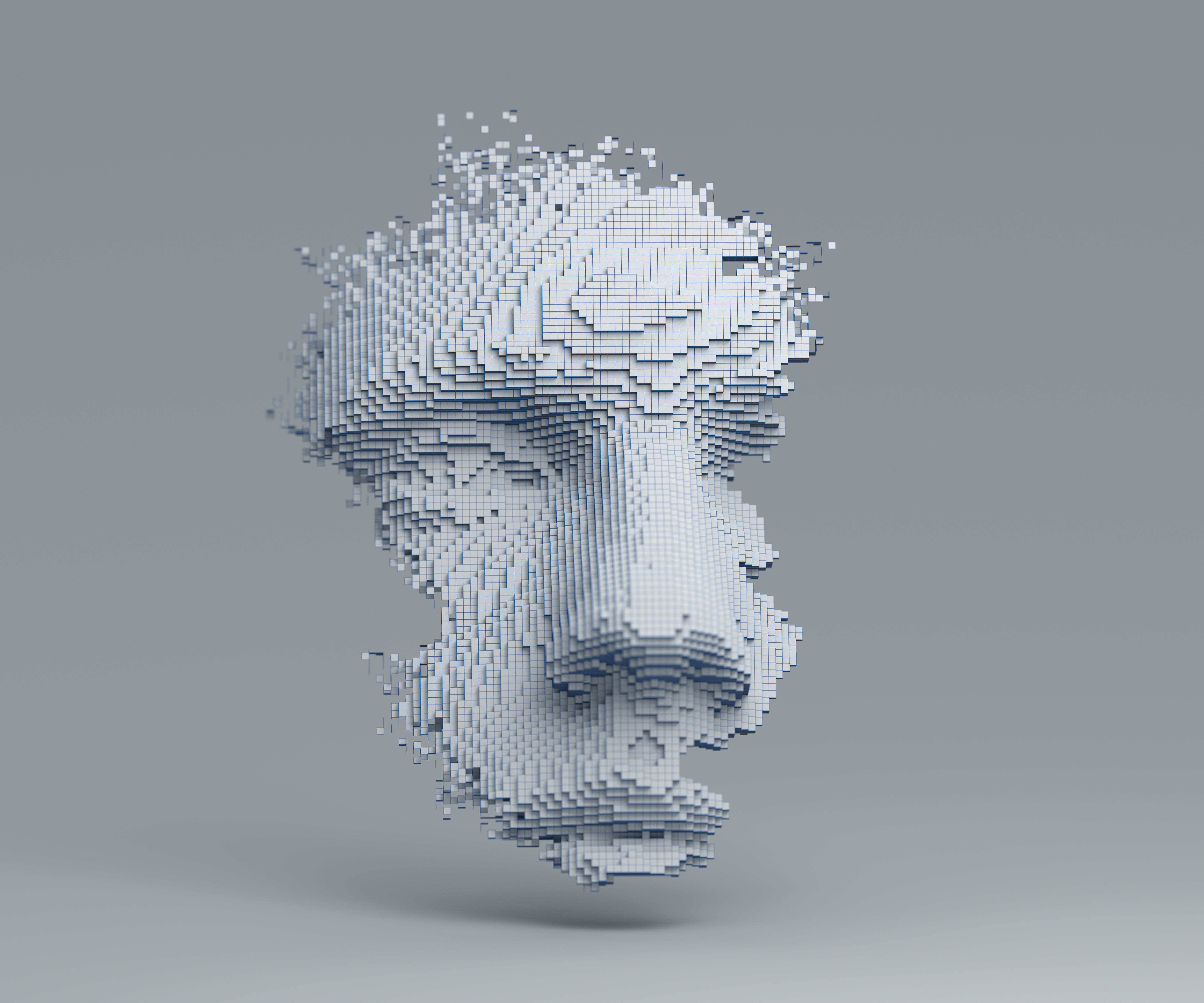 Abstract human face. 3D illustration of a head constructing from cubes. Artificial intelligence conc...