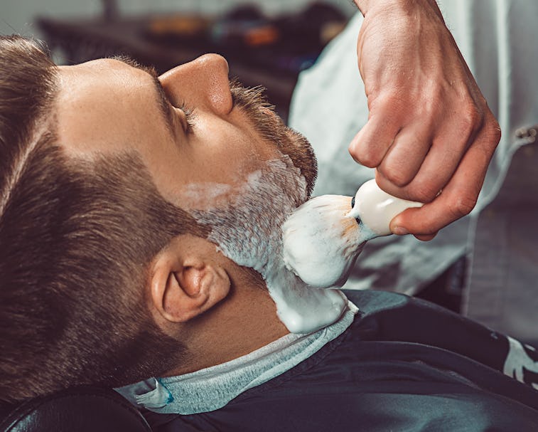 Hipster client visiting barber shop