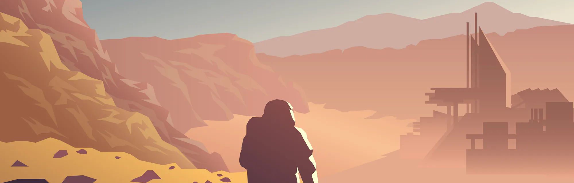 Mars colonization futuristic landscape with colony base and astronaut illustration