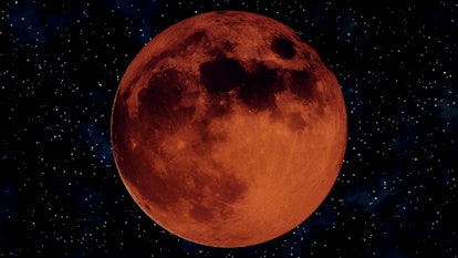 Realistic 3D illustration of full lunar eclipse. Blood moon wax and wane through all lunar cycles: N...