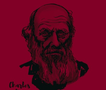 Charles Darwin watercolor vector portrait with ink contours. English naturalist, geologist and biolo...