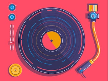Vinyl player in the style of pop art view from above