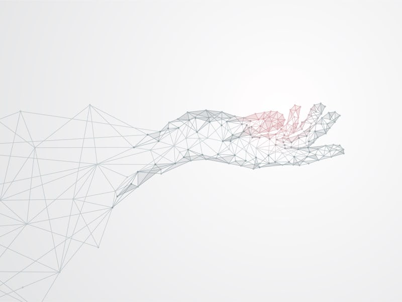 Polygonal Hand Technology. Abstract technology. Digital background with technology circuit board tex...