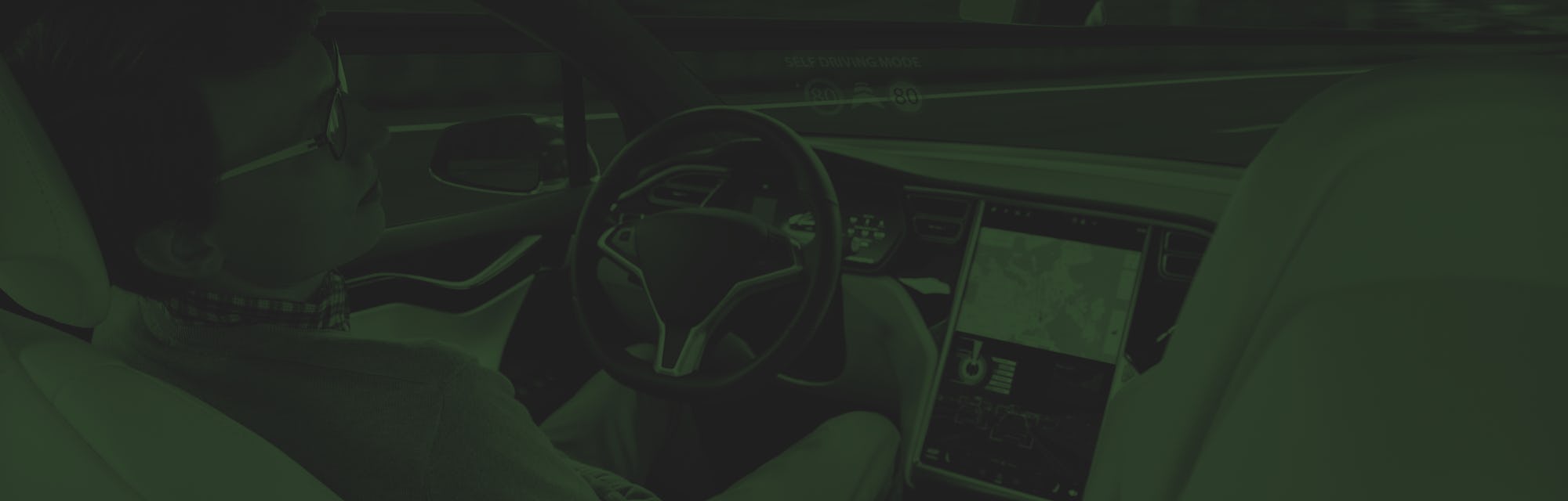 A man sleeps while his car is driven by an autopilot. Self driving vehicle concept