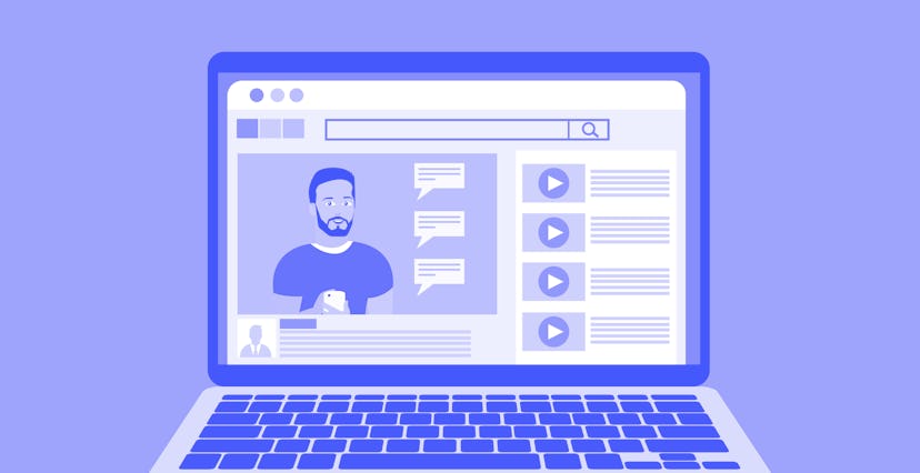 Video marketing coaching, business education online. Youtuber showing technology phone tutorial. Smi...