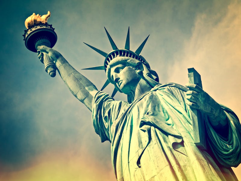 Close up of the statue of liberty, New York City, vintage process