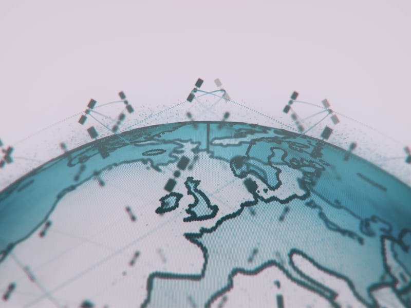 Digital earth data globe - abstract 3D rendering satellites starlink video network connection the wo...