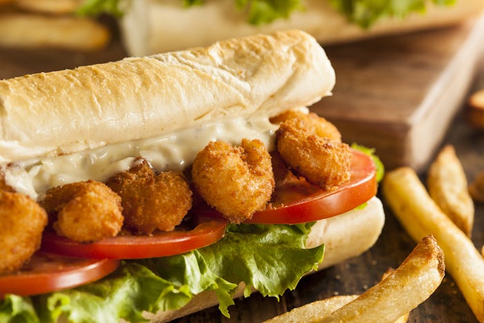 Homemade Shrimp Po Boy Sandwich with French Fries