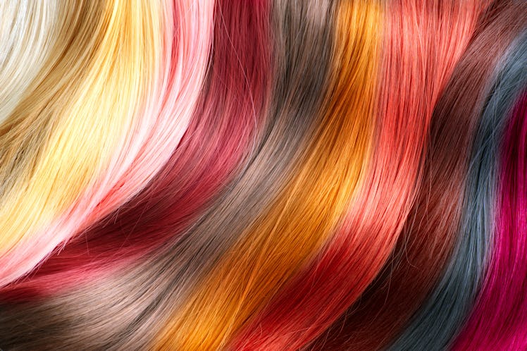 Hair Colors Palette. Hair Texture background, Hair colours set. Tints. Dyed Hair Color Samples