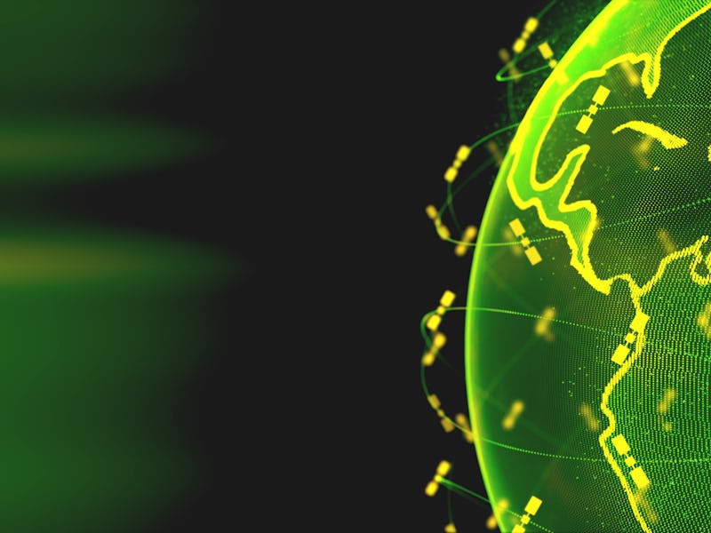 Digital earth data globe - abstract 3D rendering satellites starlink network connection the world. s...