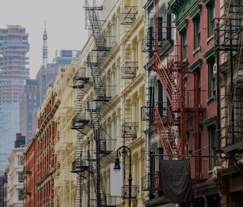 Long row of colorful buildings in the Soho neighborhood of Manhattan, New York City