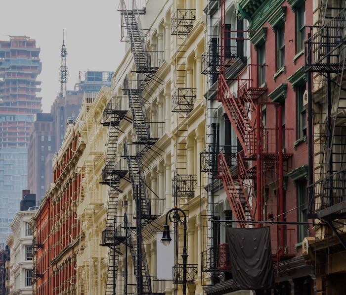Long row of colorful buildings in the Soho neighborhood of Manhattan, New York City