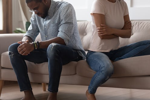 African spouses not talking after dispute feels anxious, people thinking over problems in relationsh...