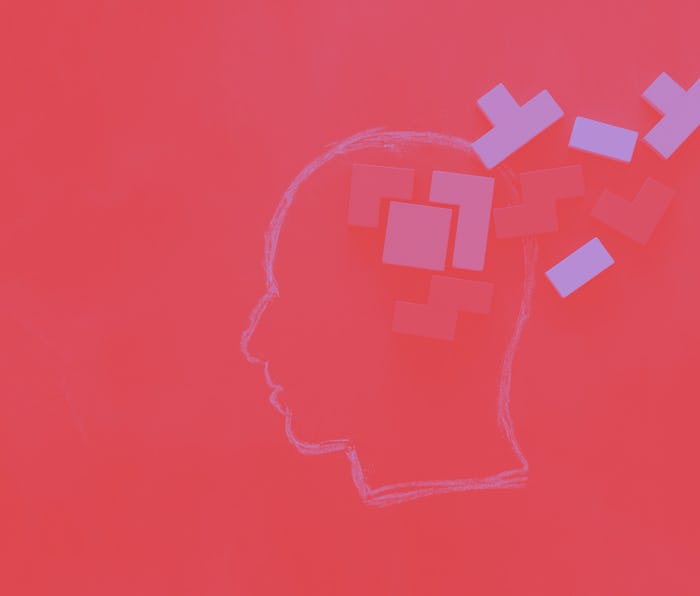 medical concept of Brain made from wooden puzzle into human head. idea of thinking, workflow, adhd a...