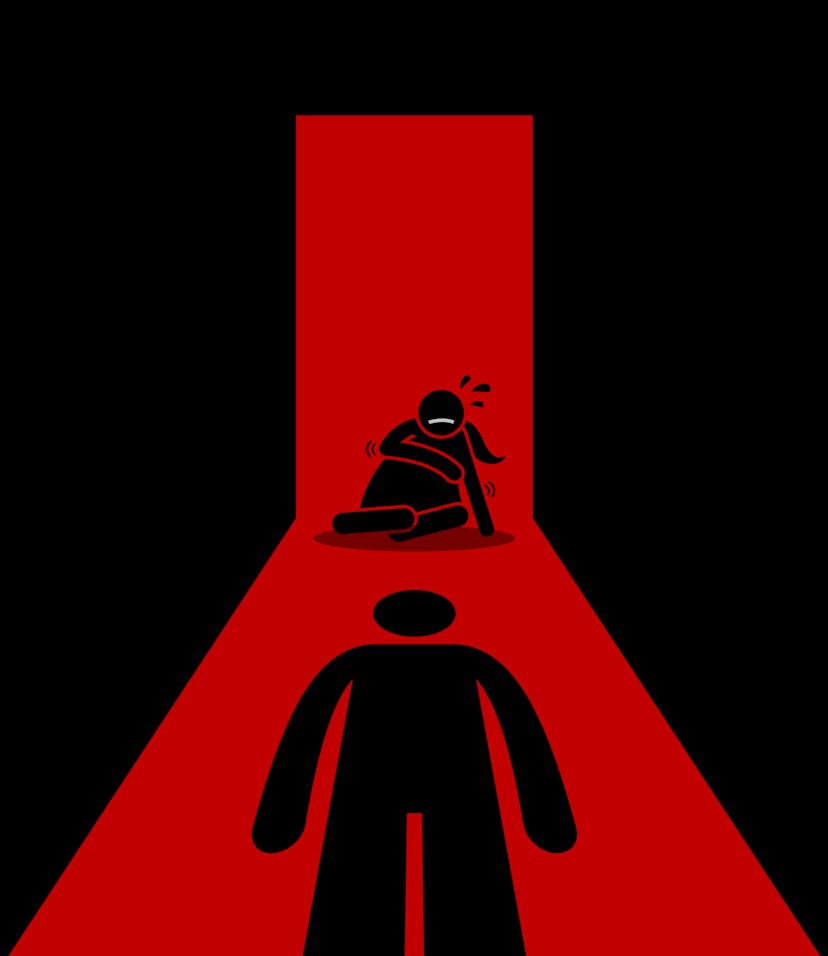 Abusive husband beating his wife. Vector artwork depicts domestic problem, exploitation of women, se...