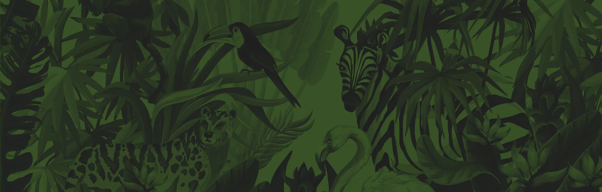 Jungle landscape with wild animals. Vector.