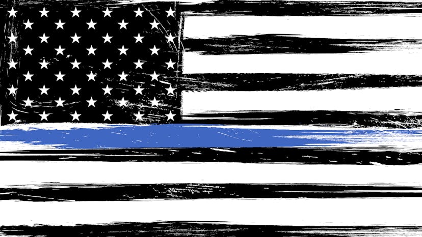 Grunge USA flag a with thin blue line - a sign to honor and respect american police, army and milita...