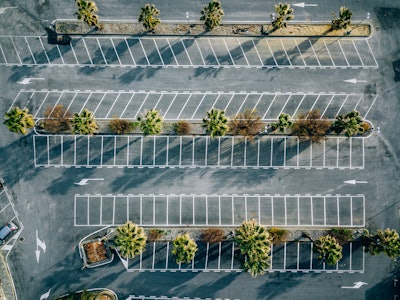 Aerial view of empty parking lots in Italy. Drone photography.