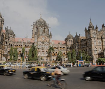 Busy street scene at the Chhatrapati shivaji terminus
