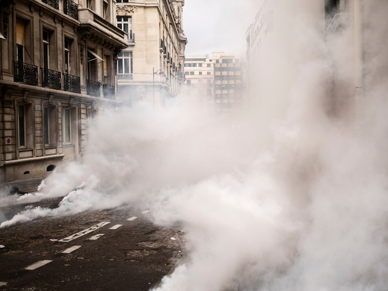 Tear gas during riots in Paris
