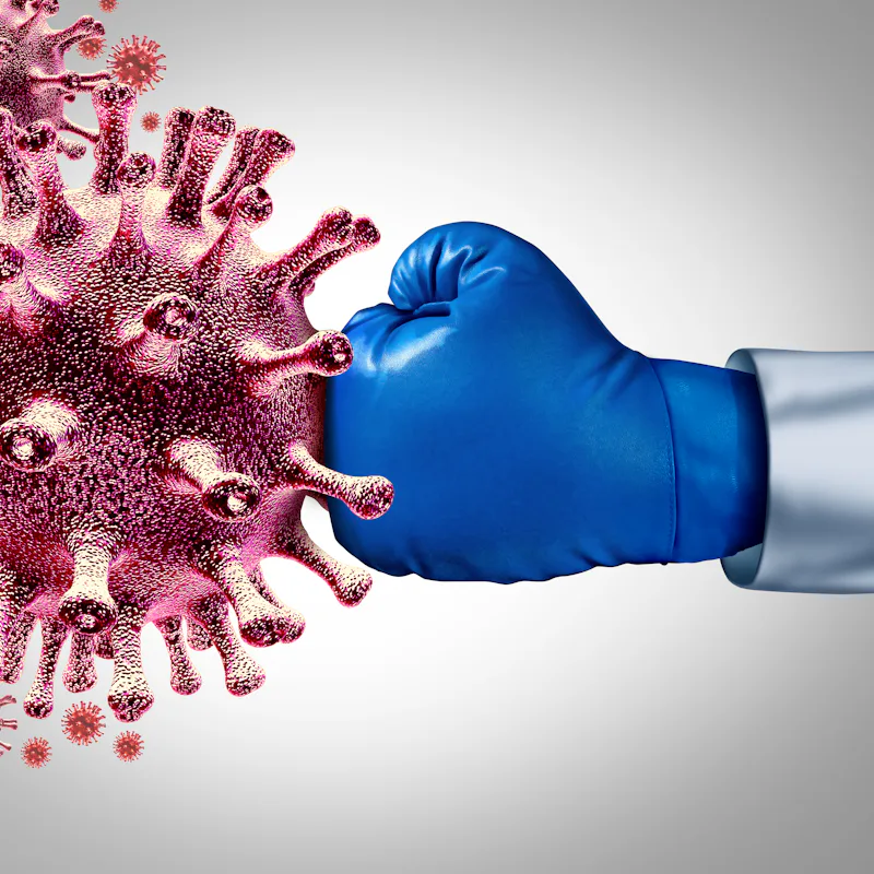 Virus vaccine and flu or coronavirus medical fight disease control as a doctor fighting a group of c...