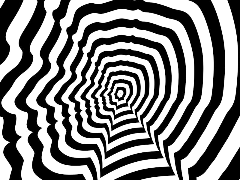 Concentric oncoming abstract symbol, Mark Zuckerberg profile - optical, visual illusion. Steven Jobs...