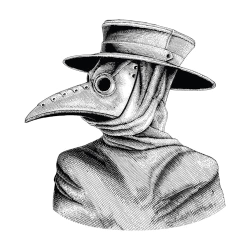 Plague doctor hand drawing vintage engraving isolate on white background