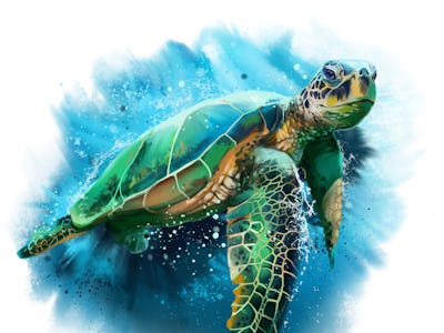 Big sea turtle watercolor painting