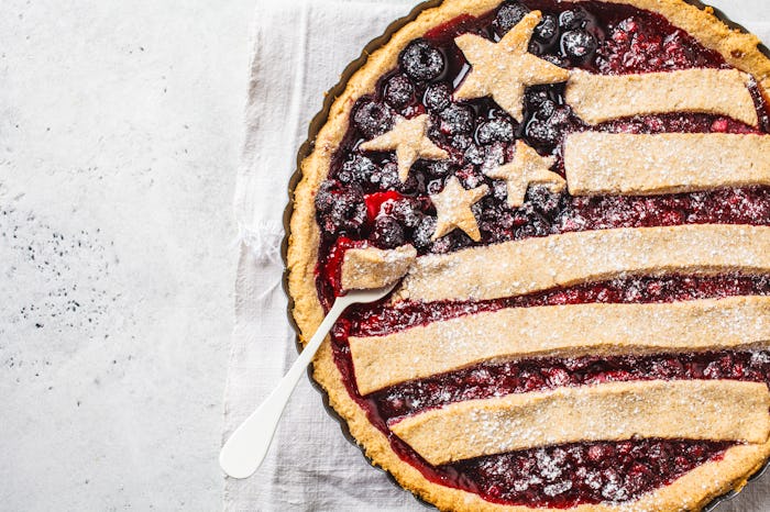 American flag berry pie, copy space. Independence Day of America concept.