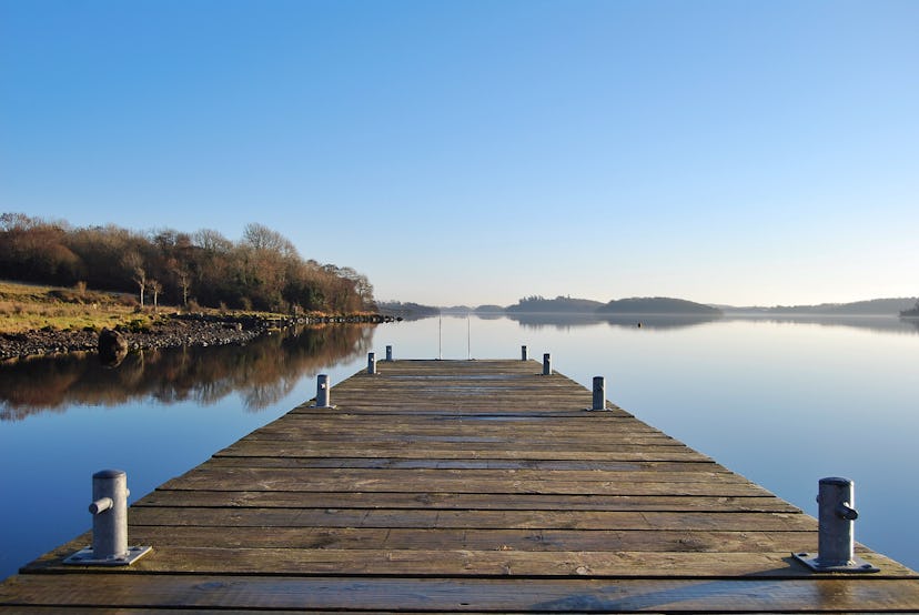 View from a jetty over Lough Erne on a calm day