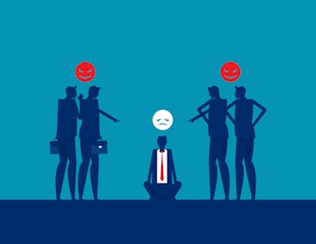 Bullying and harassment. Colleagues and Workplace. Silhouette flat vector illustration