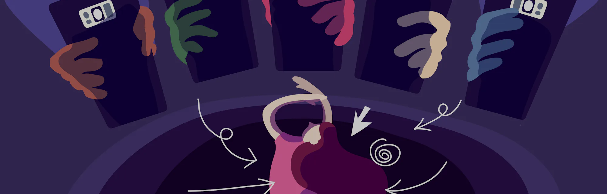 A woman is being cyberbullied. Several people insult women and shoot illegally, violating privacy.