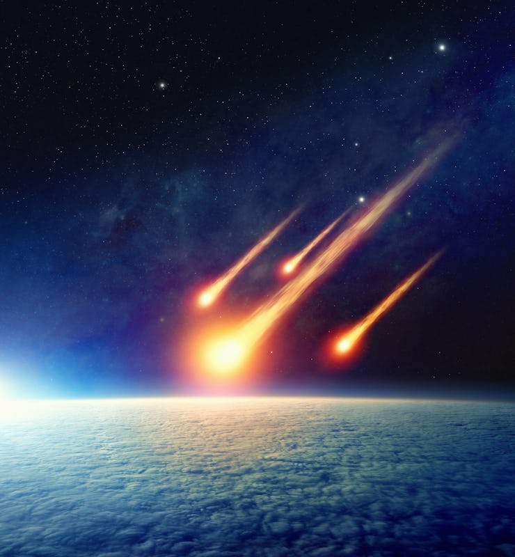 Apocalyptic background -  asteroid impact, end of world, judgment day. Group of burning exploding as...