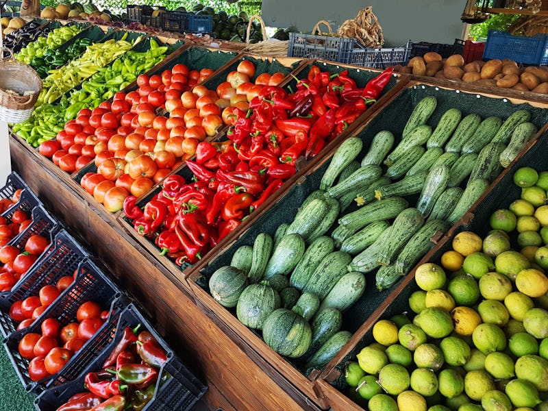 grocery market fruits vegetabes greece for background
