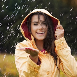 Pretty young woman in yellow raincoat