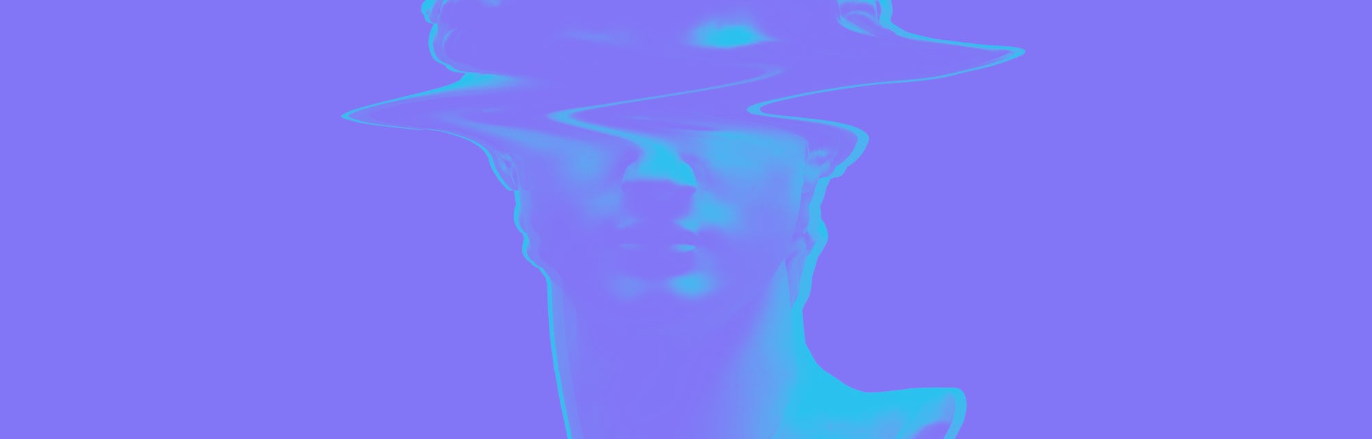 Digital RGB offset glitch illustration of Michelangelo's David head bust sculpture from 3D rendering...