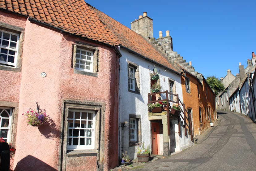 Small colorful houses in Culross village, that is 45-minutes away from Edinburgh by car