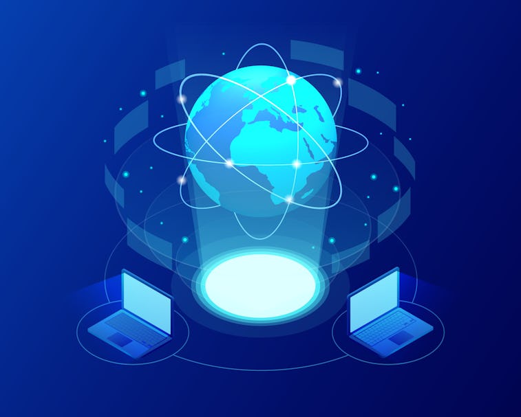 Global communication Internet network around the planet. Network and data exchange over planet. Conn...