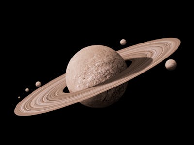 saturn planets in deep space with rings  and moons surrounded. isolated with clipping path