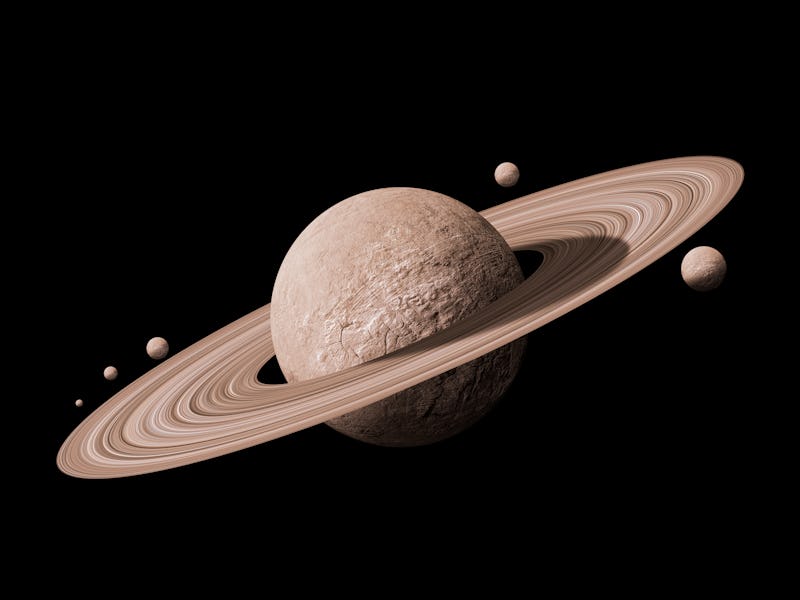 saturn planets in deep space with rings  and moons surrounded. isolated with clipping path