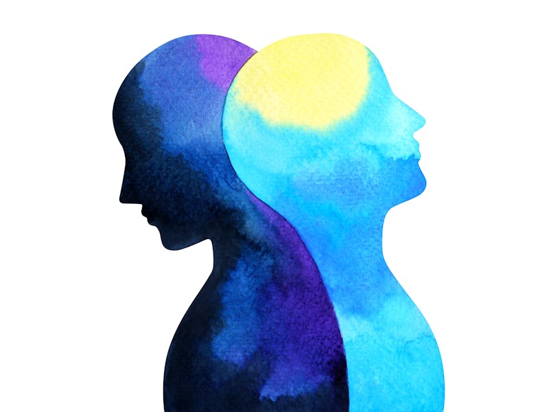 bipolar disorder mind mental health connection watercolor painting illustration hand drawing design ...