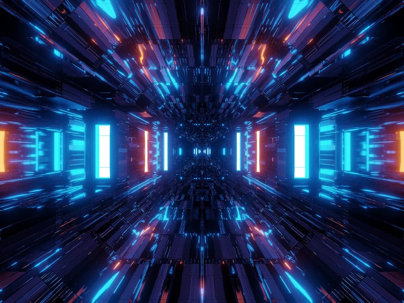 beautiful futuristic scifi space ship tunnel background 3d illustration 3d rendering loop endless lo...