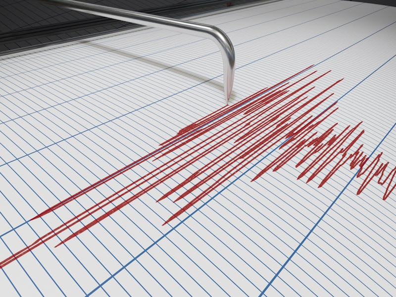 Seismograph for earthquake detection or lie detector is drawing chart. 3D rendered illustration.