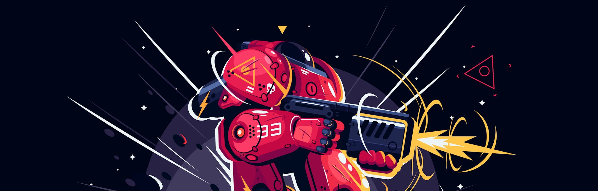 Infantryman with weapon in battlefield vector illustration. Foot-soldier shoots a gun. Military inva...