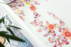 bath with milk and flowers