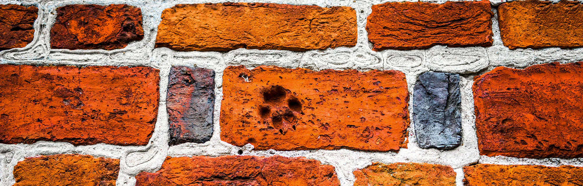 Footprint on red brick wall. Red brick wall footprint. Red brick wall texture. Brick wall footprint
