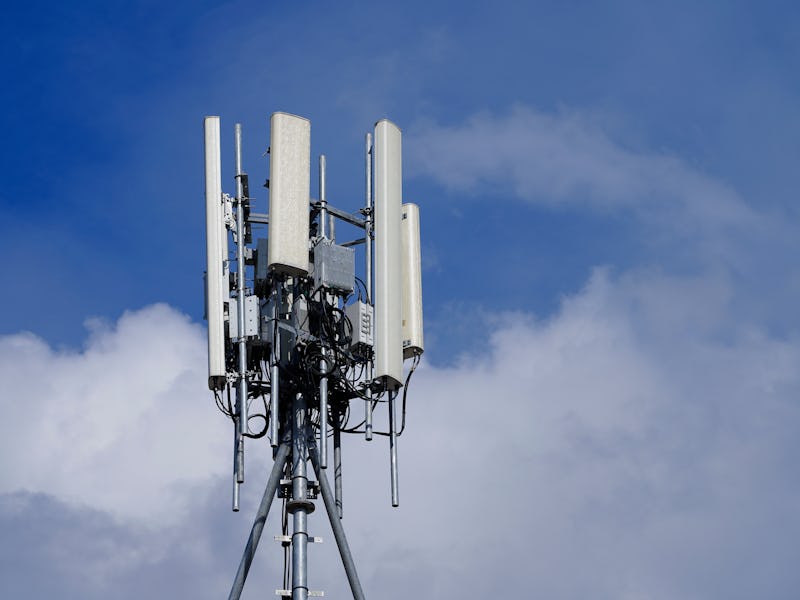 Telecommunication tower of 4G and 5G cellular. Macro Base Station. 5G radio network telecommunicatio...