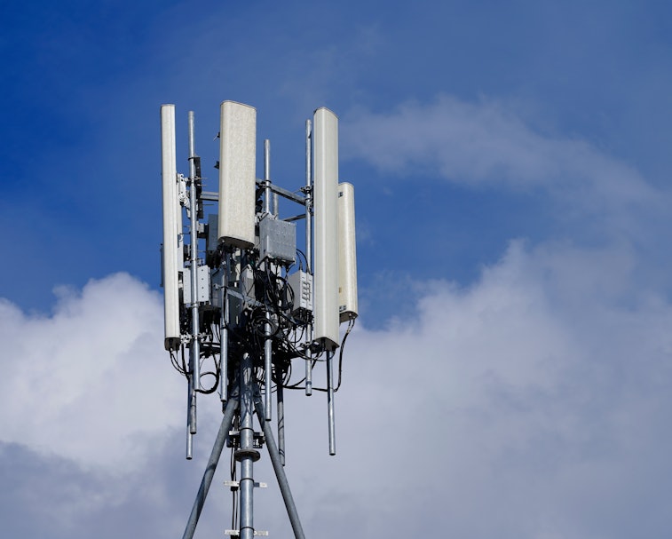 Telecommunication tower of 4G and 5G cellular. Macro Base Station. 5G radio network telecommunicatio...