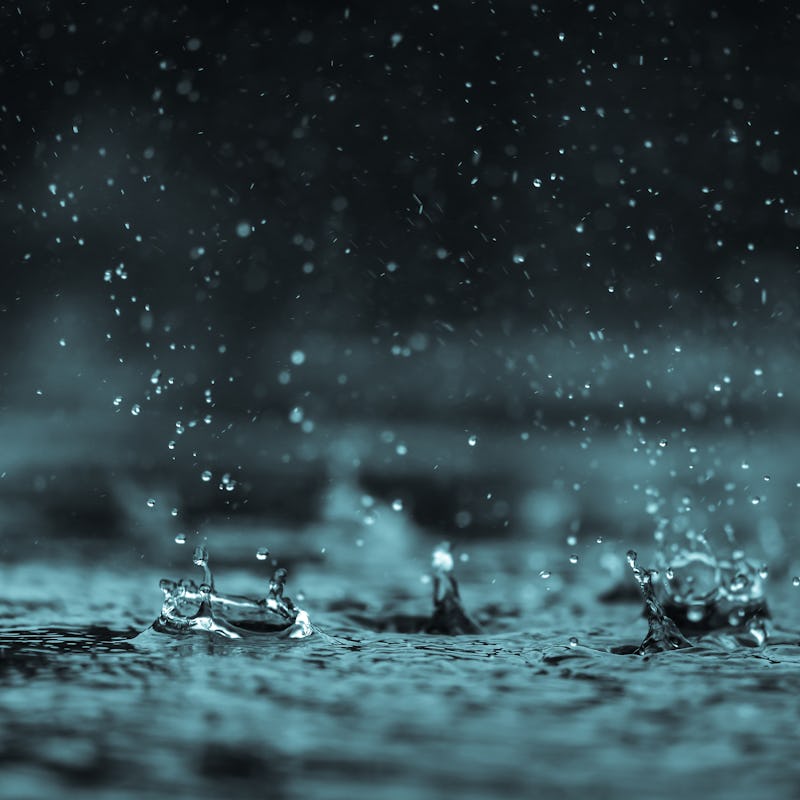 Rain water drop falling to the floor in heavy rain day
