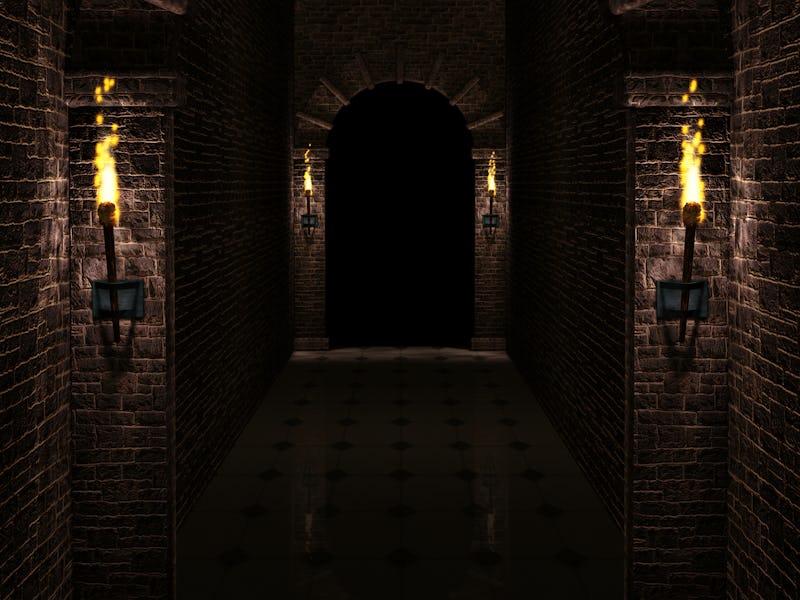 Dark castle corridor 3d illustration